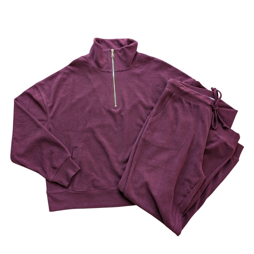 Softies Lounge Set Womens Marshmallow Quarter Zip Pullover and Jogger Burgundy M